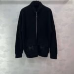 Hermès autumn and winter new mid-length cashmere knitted zipper jacket H-button patchwork leather pocket design high-quality clothing - Image 4