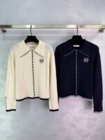 Loewe 2025 early autumn new embroidered totem logo lapel long-sleeved cardigan