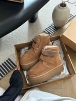 UGG autumn and winter new products height increase thick bottom double Velcro short boots pure wool - Image 13