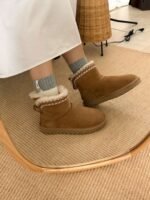 UGG Fall/Winter New Style Leather Buckle Taslin Snow Boots with Wool Lining - Image 4