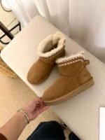 UGG Fall/Winter New Style Leather Buckle Taslin Snow Boots with Wool Lining - Image 7