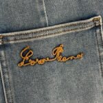 Loro Piana high-waisted slim-fit versatile denim trousers with embroidered leather logo High-quality clothing - Image 4