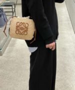 Loewe raffia and cow leather honeycomb basket handbag woven bag Size:  22x12x22cm Premium - Image 5