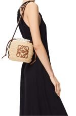 Loewe raffia and cow leather honeycomb basket handbag woven bag Size:  22x12x22cm Premium