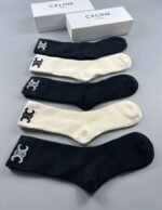 CELINE Tall Socks Cotton Quality Box of 5 Pair - Image 7