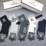 CHANEL Men’s and Women’s Socks, Same Cotton Quality, Box of 5 Pairs - Image 3