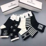 CHANEL Men’s and Women’s Same Style Socks, Pure Cotton Quality, Box of 5 Pairs - Image 5