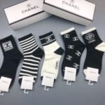 CHANEL Men’s and Women’s Same Style Socks, Pure Cotton Quality, Box of 5 Pairs - Image 6