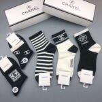 CHANEL Men’s and Women’s Same Style Socks, Pure Cotton Quality, Box of 5 Pairs - Image 2