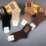 FENDI new mid length socks for men and women, made of pure cotton, 5 pairs per box - Image 5