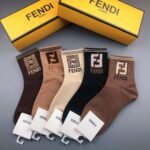 FENDI new mid length socks for men and women, made of pure cotton, 5 pairs per box - Image 4