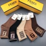 FENDI new mid length socks for men and women, made of pure cotton, 5 pairs per box - Image 3