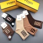 FENDI new mid length socks for men and women, made of pure cotton, 5 pairs per box - Image 2
