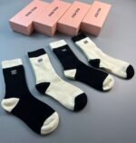 MIUMIU high socks, combed cotton, four pairs per box - Image 8