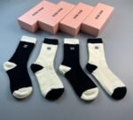 MIUMIU high socks, combed cotton, four pairs per box