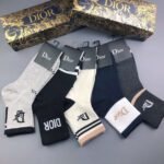 Dior sock unisex counter latest design edition pure cotton quality box of 5 pairs of socks - Image 6