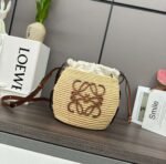 Loewe raffia and cow leather honeycomb basket handbag woven bag Size:  22x12x22cm Premium - Image 10