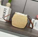Loewe raffia and cow leather honeycomb basket handbag woven bag Size:  22x12x22cm Premium - Image 7
