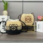 Loewe raffia and cow leather honeycomb basket handbag woven bag Size:  22x12x22cm Premium - Image 2
