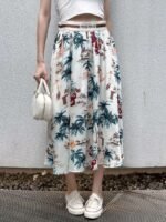 miumiu spring and summer latest Monogram beach romantic palm coconut print elastic waist skirt