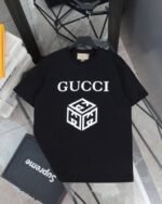 Gucci summer new geometric cube pattern printed short-sleeved T-shirt 230g pure cotton