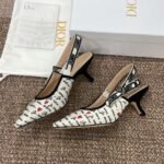 J’ADIOR letter logo ribbon bow square toe jacquard embroidered pattern high-heeled women’s sandals 33-44