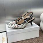 J’ADIOR letter logo ribbon bow square toe jacquard embroidered pattern high-heeled women’s sandals 33-44 - Image 2