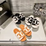Chanel flat plush slippers