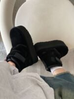 UGG autumn and winter new products height increase thick bottom double Velcro short boots pure wool - Image 4