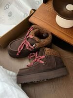 UGG autumn and winter new products increase the height of the thick bottom lace-up short boots lining wool material - Image 4