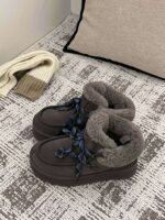 UGG autumn and winter new products increase the height of the thick bottom lace-up short boots lining wool material - Image 2