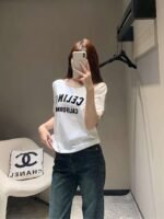 Celine 2025 early spring new letter flocking print round neck short sleeve T-shirt - Image 2