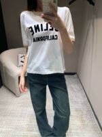 Celine 2025 early spring new letter flocking print round neck short sleeve T-shirt