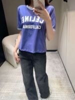 Celine 2025 early spring new letter flocking print round neck short sleeve T-shirt - Image 12