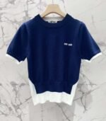miumiu Early Spring Series Two-piece Contrast Color Knitted Short Sleeve - Image 14
