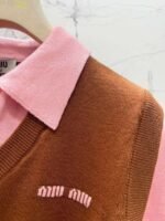 miumiu Early Spring Series Two-piece Contrast Color Knitted Short Sleeve - Image 7