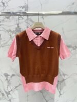 miumiu Early Spring Series Two-piece Contrast Color Knitted Short Sleeve - Image 6