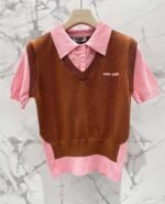 miumiu Early Spring Series Two-piece Contrast Color Knitted Short Sleeve - Image 5