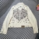 DIOR 2025 Spring/Summer new lapel heart butterfly embroidered denim jacket - Image 6