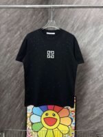 GIVENCHY full-print rhinestone and burnt flower small logo round neck short-sleeved - Image 7