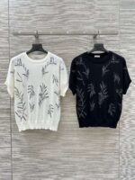 Brunello Cucinelli Spring and summer new sequin three-dimensional embroidery short-sleeved knitted T-shirt Premium