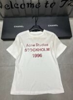 Acne Studios 1996 Letter Print Distressed Rhinestone Round Neck Short Sleeve T-shirt - Image 6