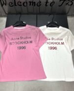 Acne Studios 1996 Letter Print Distressed Rhinestone Round Neck Short Sleeve T-shirt