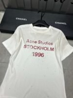 Acne Studios 1996 Letter Print Distressed Rhinestone Round Neck Short Sleeve T-shirt - Image 5