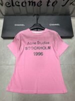 Acne Studios 1996 Letter Print Distressed Rhinestone Round Neck Short Sleeve T-shirt - Image 4