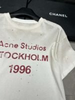 Acne Studios 1996 Letter Print Distressed Rhinestone Round Neck Short Sleeve T-shirt - Image 2