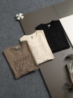 LOEWE new solid color letter dislocation embroidery high-quality cotton T-shirt - Image 5