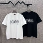 BALENCIAGA Simple letter LOGO double ring + small letter three-dimensional glue dripping process 330g round neck short sleeve high quality T-shirt