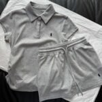 Ralph Lauren pony embroidered lapel short-sleeved pleated waist top with drawstring elastic waist skirt set