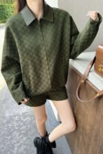 GUCCI Green jacquard leather collar jacket High-end handmade quality clothing